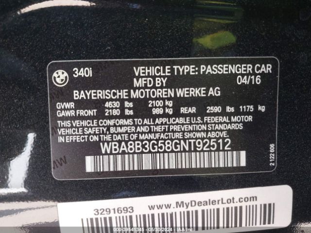 Photo 8 VIN: WBA8B3G58GNT92512 - BMW 340I 