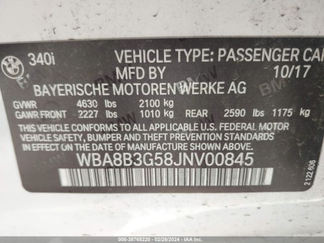 Photo 8 VIN: WBA8B3G58JNV00845 - BMW 340I 