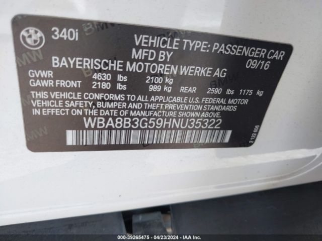 Photo 8 VIN: WBA8B3G59HNU35322 - BMW 340I 