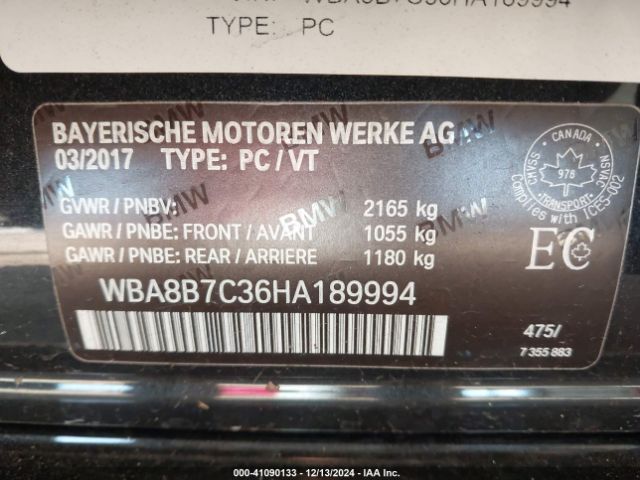 Photo 8 VIN: WBA8B7C36HA189994 - BMW 340I 