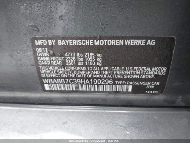 Photo 8 VIN: WBA8B7C39HA190296 - BMW 340I 