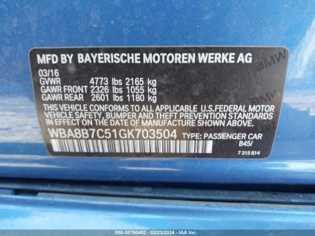 Photo 8 VIN: WBA8B7C51GK703504 - BMW 340I 