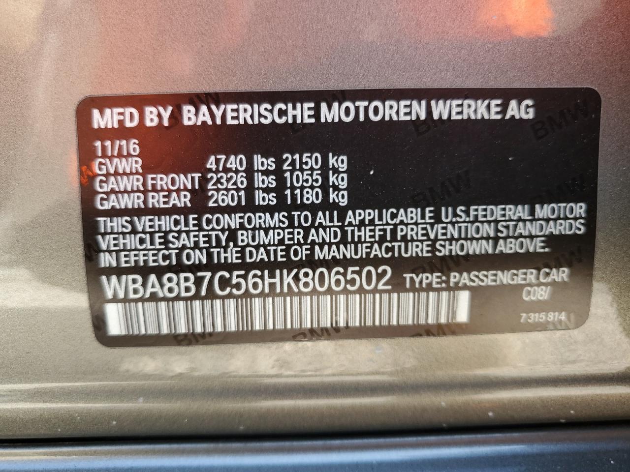 Photo 12 VIN: WBA8B7C56HK806502 - BMW 3ER 