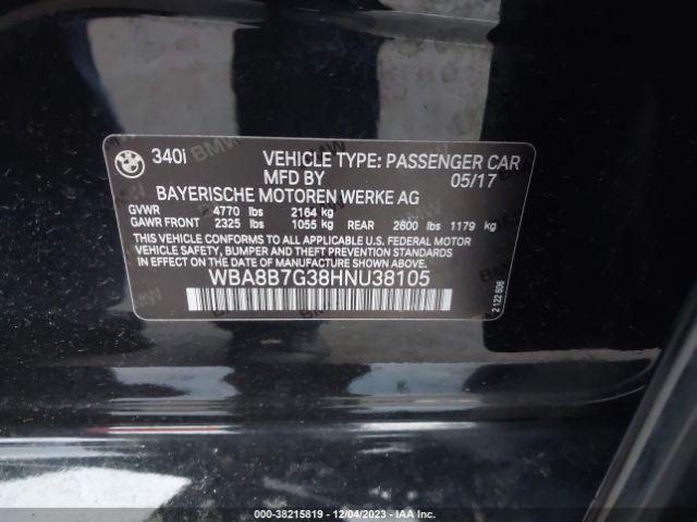 Photo 8 VIN: WBA8B7G38HNU38105 - BMW 340I 