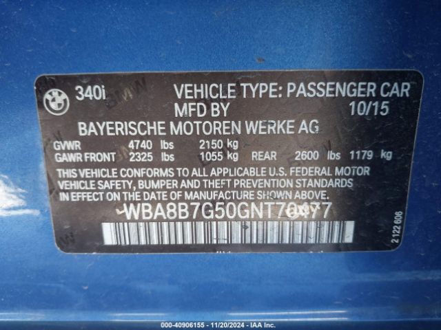 Photo 8 VIN: WBA8B7G50GNT70477 - BMW 340I 