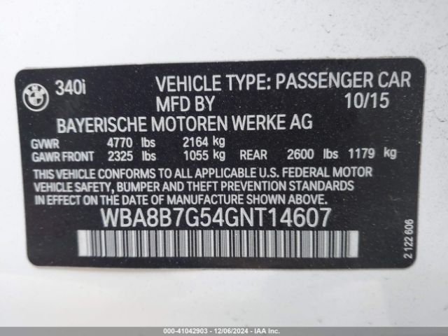 Photo 8 VIN: WBA8B7G54GNT14607 - BMW 340I 