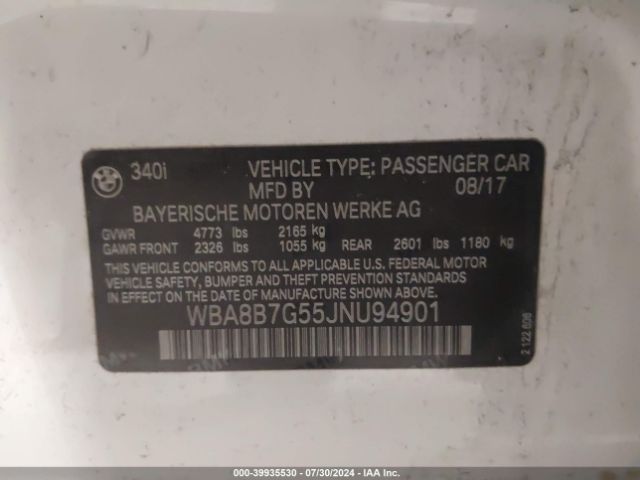 Photo 8 VIN: WBA8B7G55JNU94901 - BMW 340I 