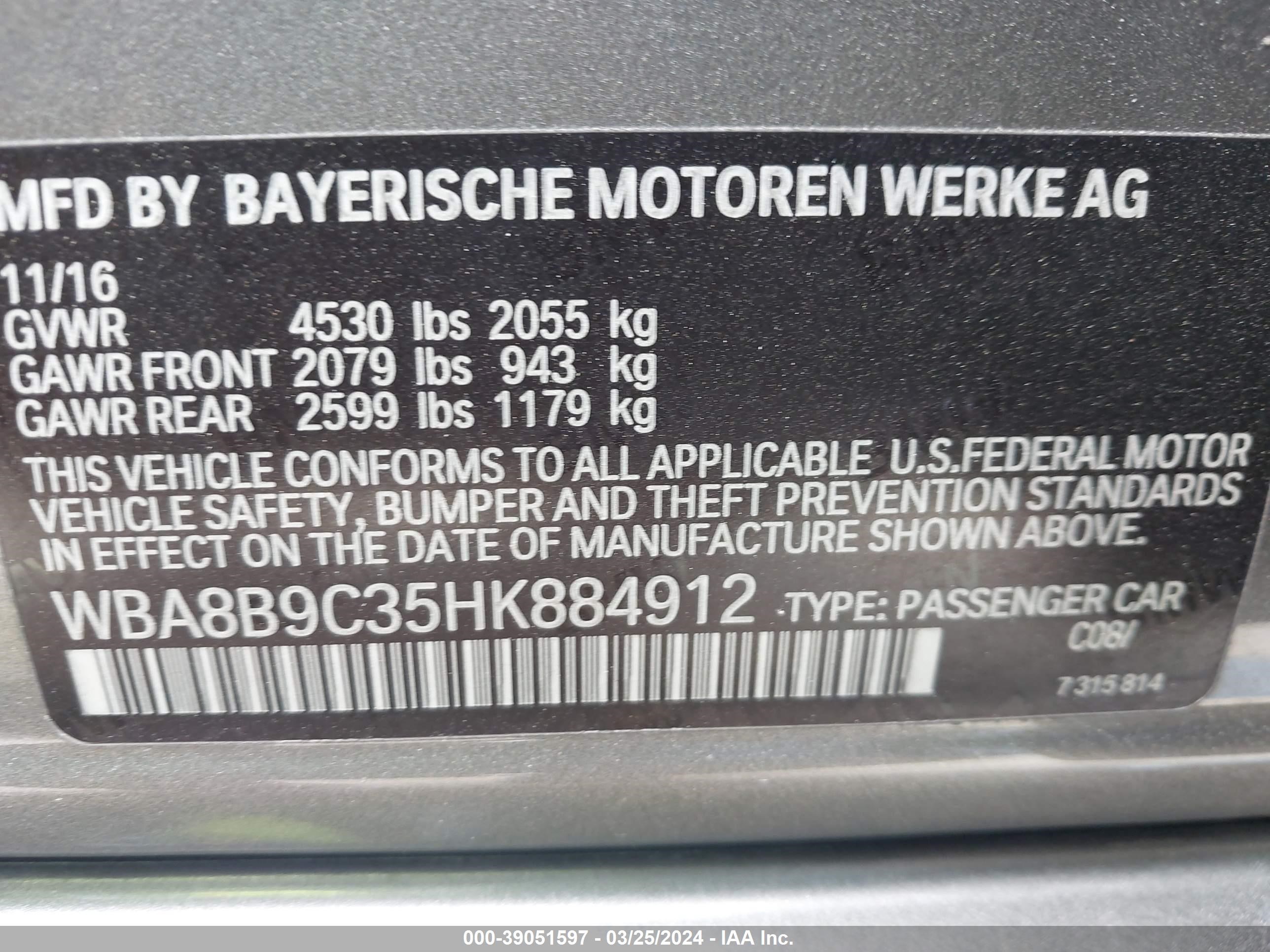 Photo 8 VIN: WBA8B9C35HK884912 - BMW 3ER 