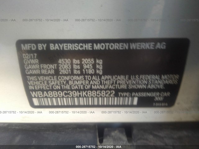 Photo 8 VIN: WBA8B9C39HK885822 - BMW 330I 