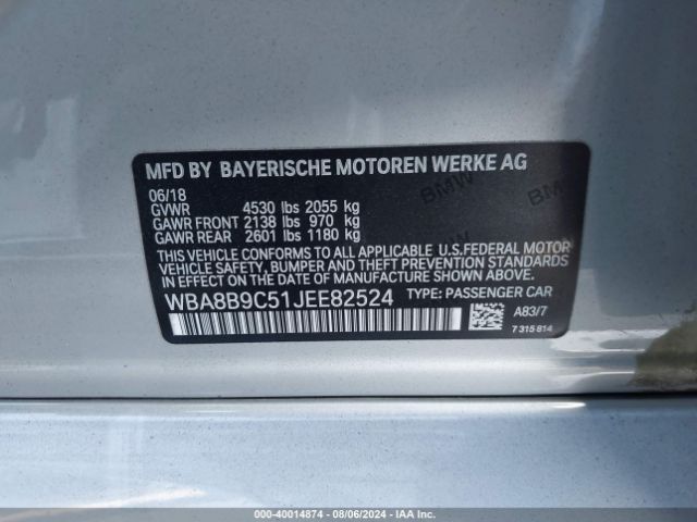 Photo 8 VIN: WBA8B9C51JEE82524 - BMW 330I 