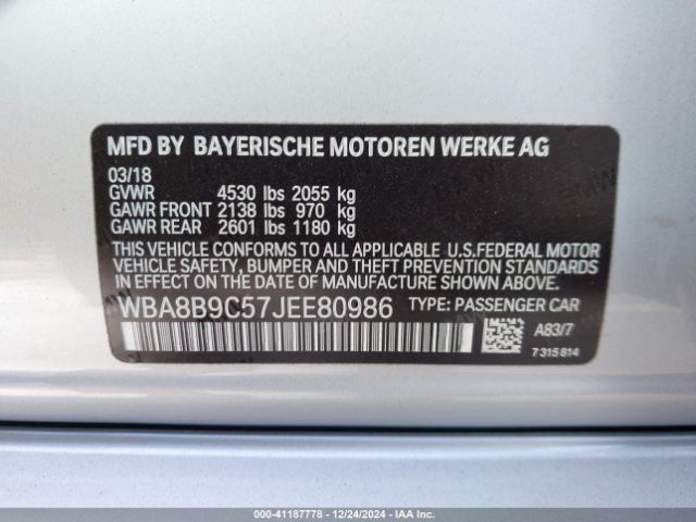 Photo 8 VIN: WBA8B9C57JEE80986 - BMW 330I 