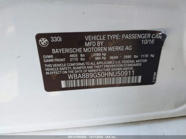 Photo 8 VIN: WBA8B9G50HNU50911 - BMW 330I 