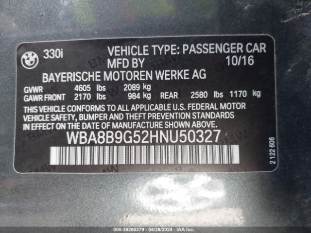 Photo 8 VIN: WBA8B9G52HNU50327 - BMW 330I 