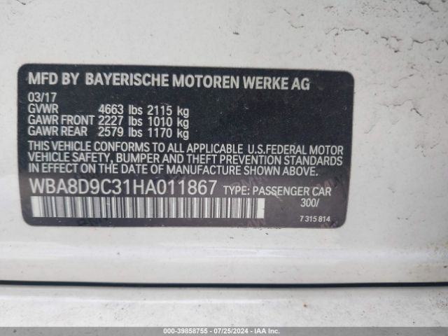 Photo 8 VIN: WBA8D9C31HA011867 - BMW 330I 