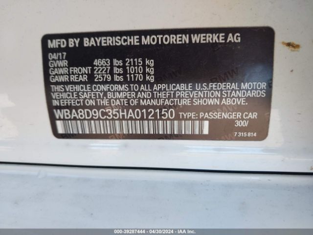 Photo 8 VIN: WBA8D9C35HA012150 - BMW 330I 