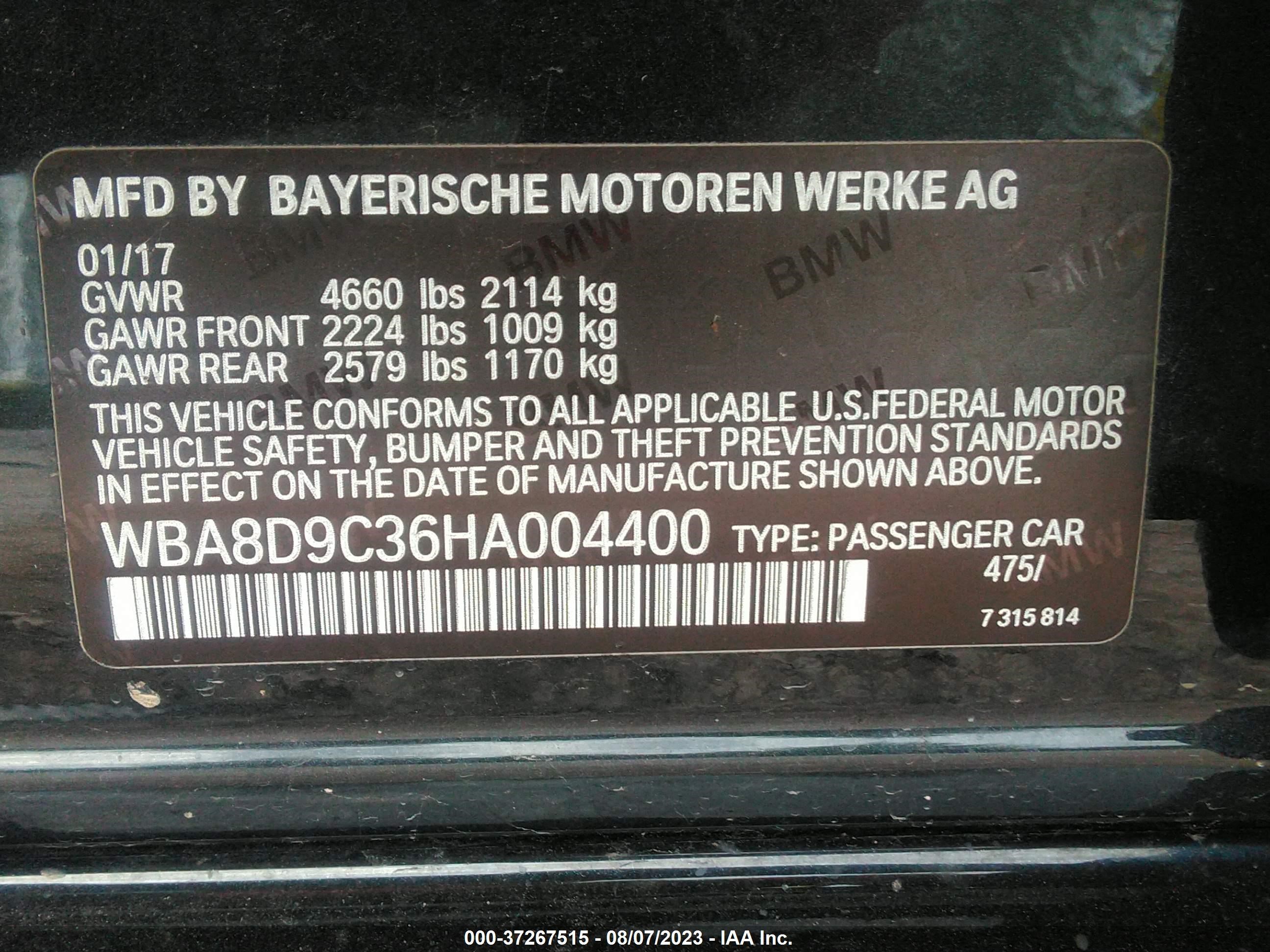 Photo 8 VIN: WBA8D9C36HA004400 - BMW 3ER 