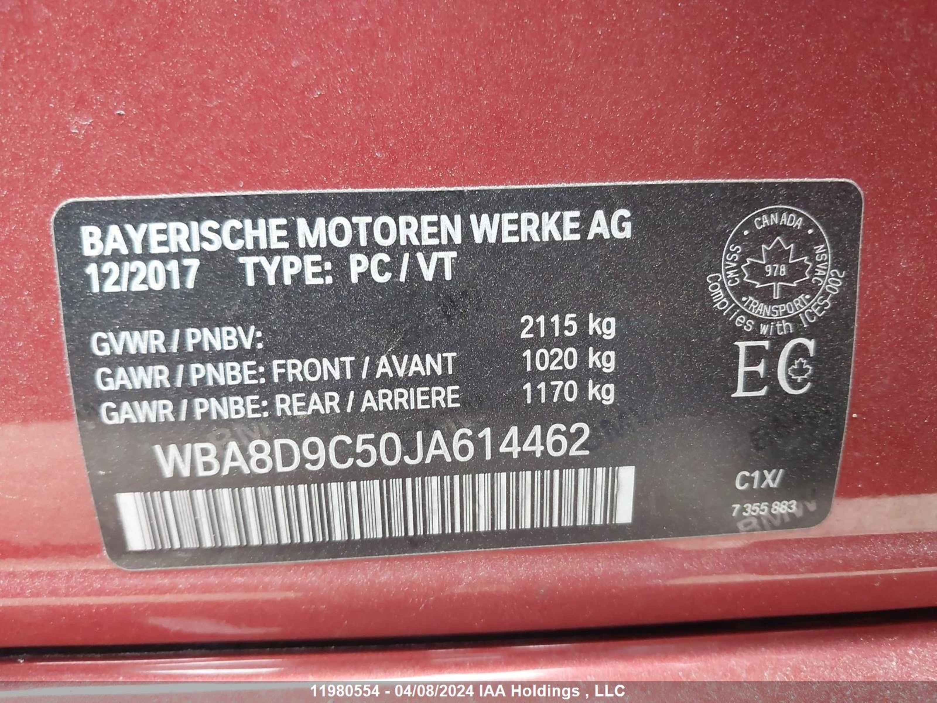 Photo 8 VIN: WBA8D9C50JA614462 - BMW 3ER 