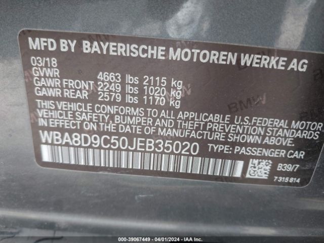 Photo 8 VIN: WBA8D9C50JEB35020 - BMW 330 