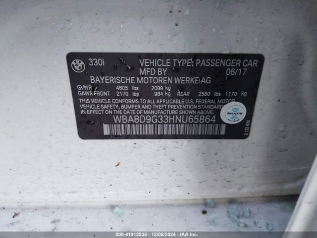 Photo 8 VIN: WBA8D9G33HNU65864 - BMW 330I 