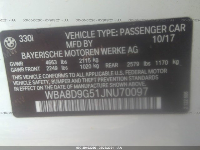 Photo 8 VIN: WBA8D9G51JNU70097 - BMW 3 