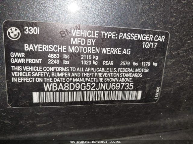 Photo 8 VIN: WBA8D9G52JNU69735 - BMW 330I 