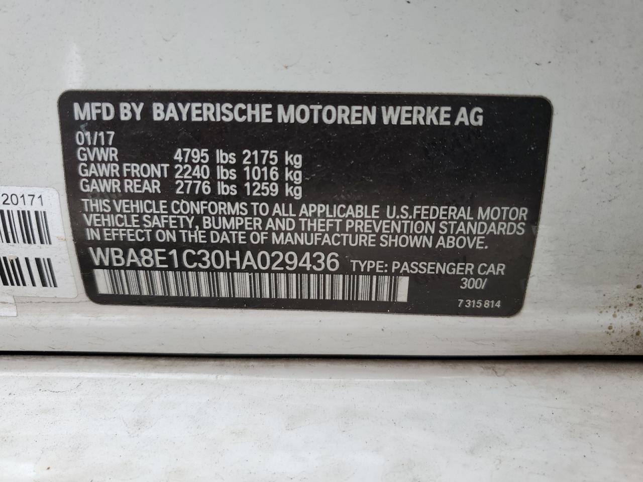 Photo 11 VIN: WBA8E1C30HA029436 - BMW 3ER 