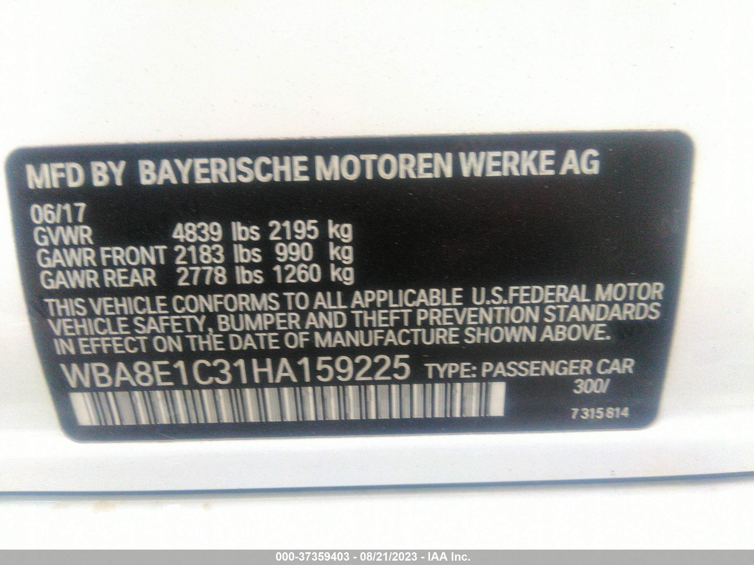 Photo 8 VIN: WBA8E1C31HA159225 - BMW 330E 