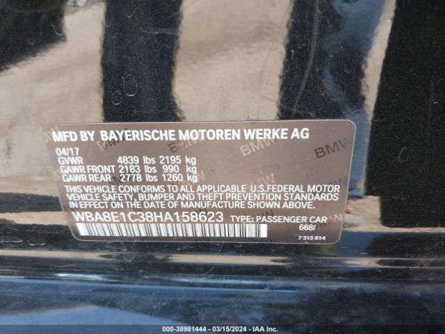 Photo 8 VIN: WBA8E1C38HA158623 - BMW 330E 