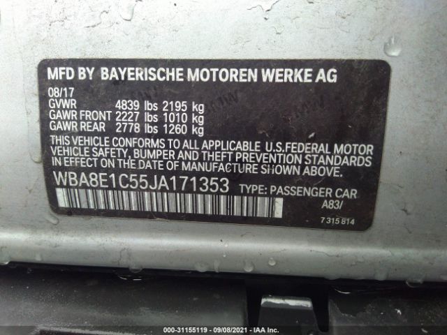 Photo 8 VIN: WBA8E1C55JA171353 - BMW 3 