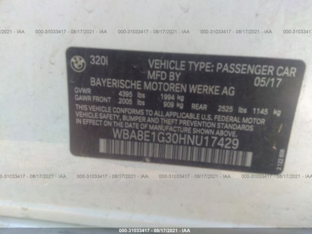 Photo 8 VIN: WBA8E1G30HNU17429 - BMW 3 