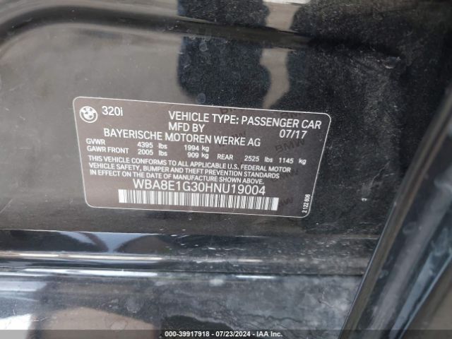 Photo 8 VIN: WBA8E1G30HNU19004 - BMW 320I 