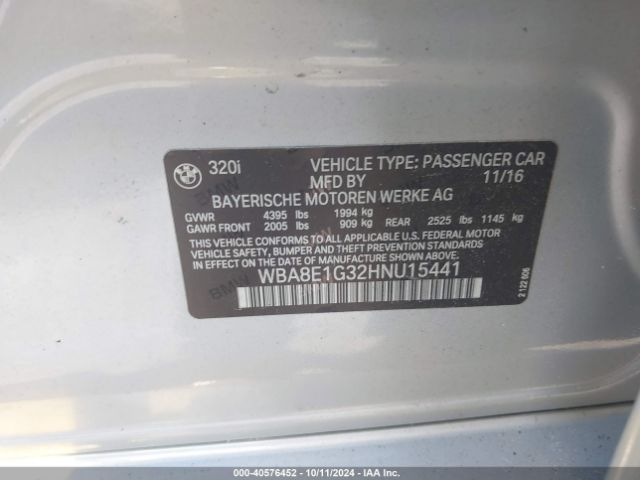 Photo 8 VIN: WBA8E1G32HNU15441 - BMW 320I 