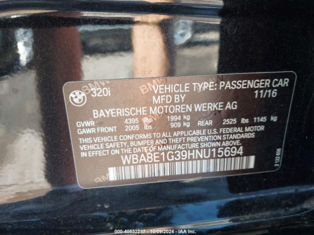 Photo 8 VIN: WBA8E1G39HNU15694 - BMW 320I 