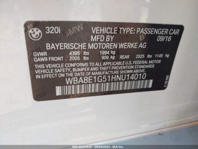 Photo 8 VIN: WBA8E1G51HNU14010 - BMW 320I 