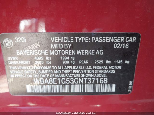 Photo 8 VIN: WBA8E1G53GNT37168 - BMW 320I 