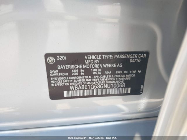 Photo 8 VIN: WBA8E1G53GNU10068 - BMW 320I 