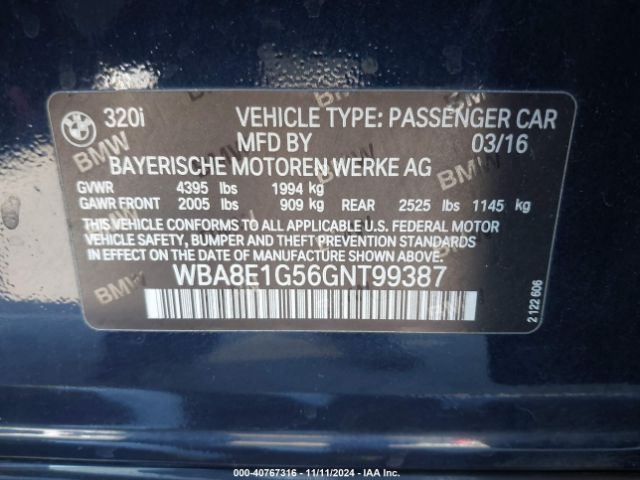 Photo 8 VIN: WBA8E1G56GNT99387 - BMW 320I 