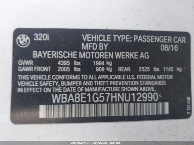 Photo 8 VIN: WBA8E1G57HNU12990 - BMW 320I 