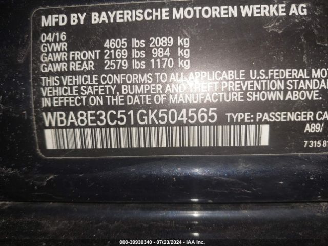 Photo 8 VIN: WBA8E3C51GK504565 - BMW 328I 