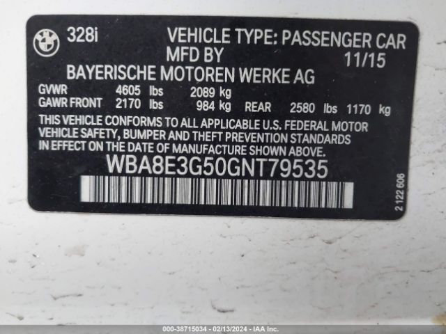 Photo 8 VIN: WBA8E3G50GNT79535 - BMW 328I 