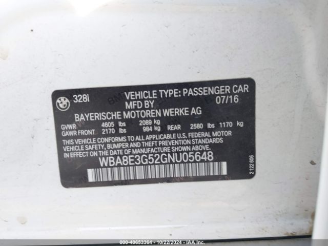 Photo 8 VIN: WBA8E3G52GNU05648 - BMW 328I 