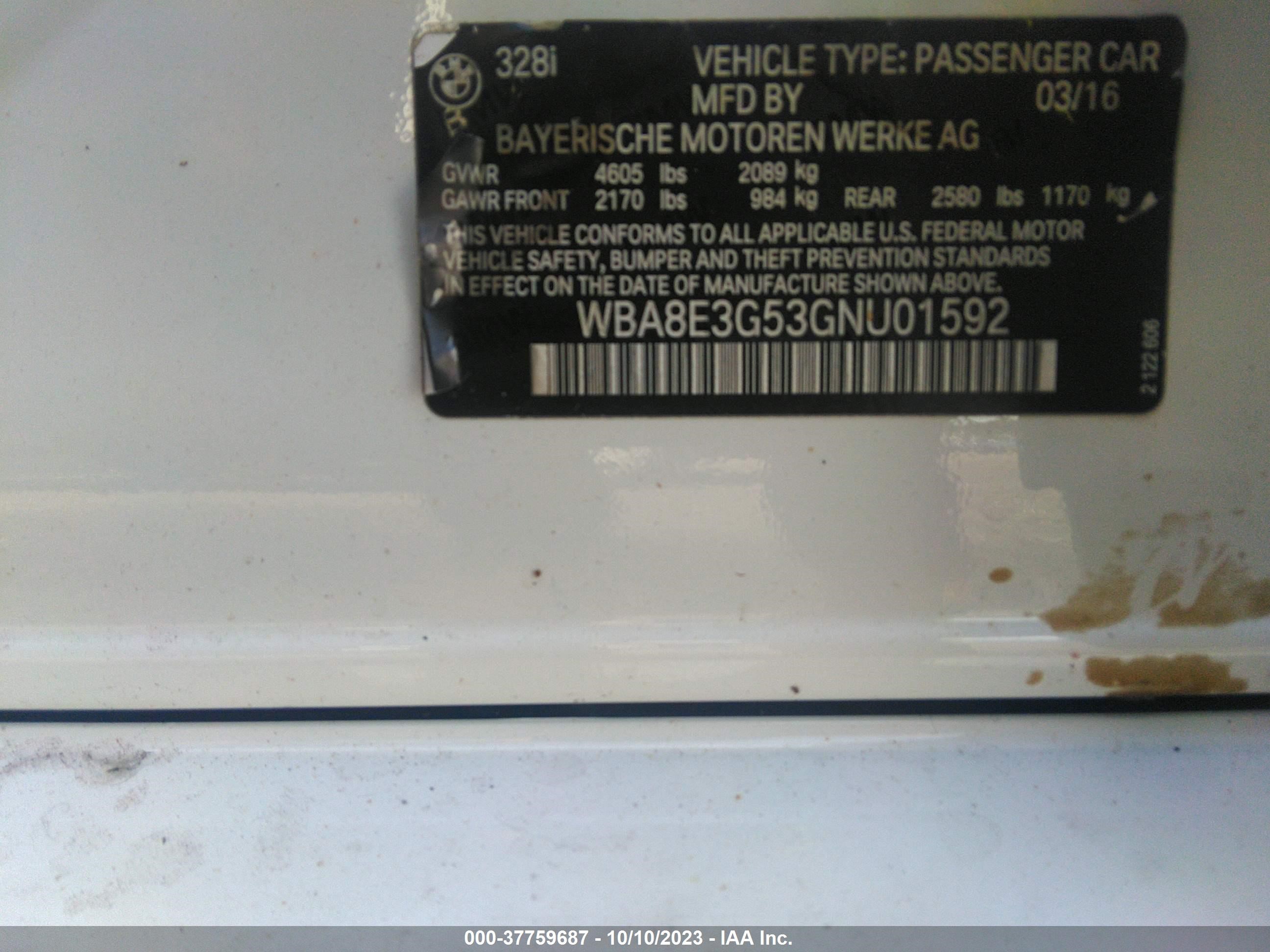 Photo 8 VIN: WBA8E3G53GNU01592 - BMW 3ER 