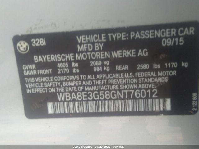 Photo 8 VIN: WBA8E3G58GNT76012 - BMW 3 SERIES 