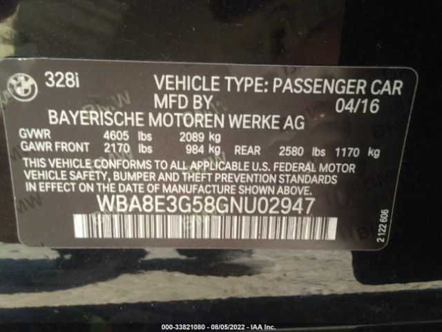 Photo 8 VIN: WBA8E3G58GNU02947 - BMW 3 SERIES 