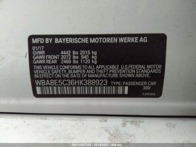 Photo 8 VIN: WBA8E5C36HK388923 - BMW 3 