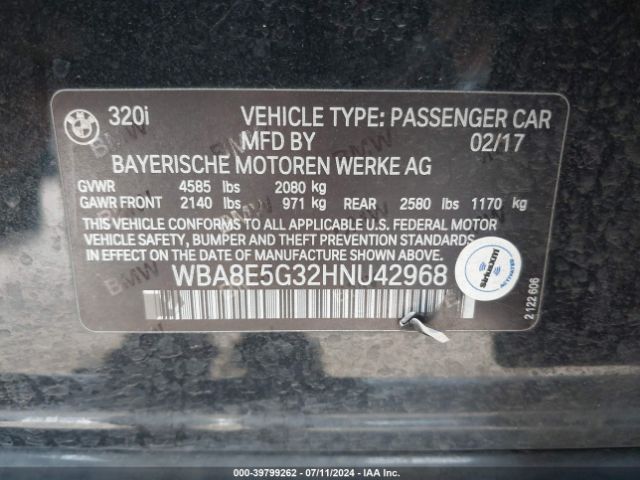 Photo 8 VIN: WBA8E5G32HNU42968 - BMW 320I 