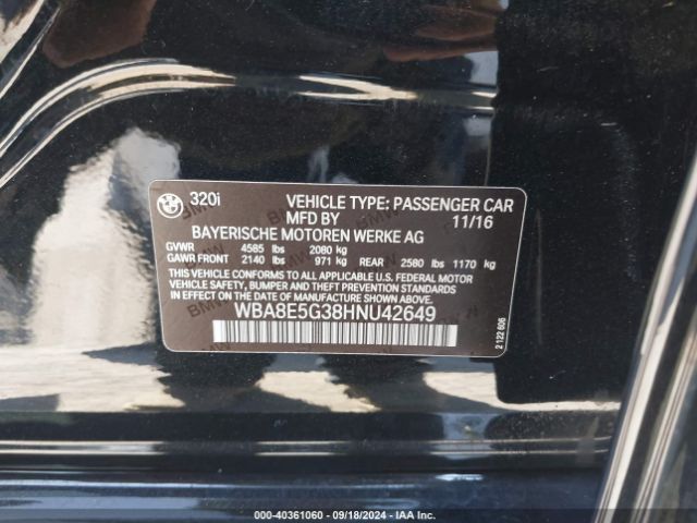 Photo 8 VIN: WBA8E5G38HNU42649 - BMW 320I 