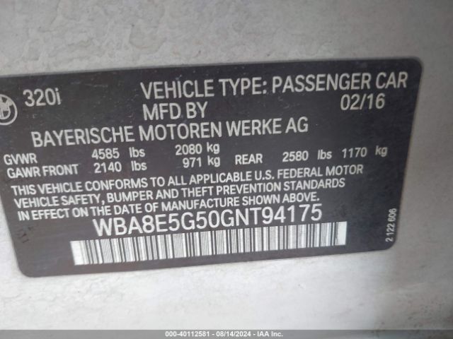 Photo 8 VIN: WBA8E5G50GNT94175 - BMW 320I 