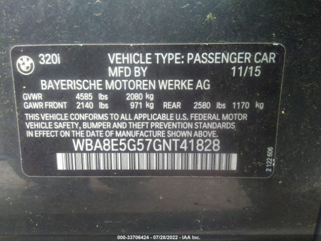 Photo 8 VIN: WBA8E5G57GNT41828 - BMW 3 SERIES 