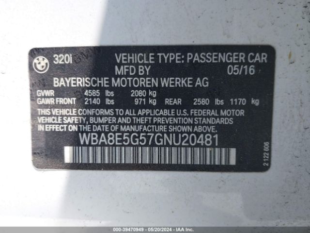 Photo 8 VIN: WBA8E5G57GNU20481 - BMW 320I 